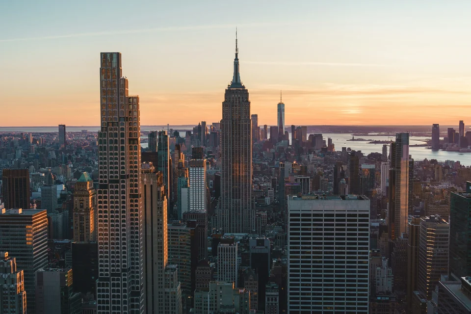 Midtown Manhattan and the Empire State Building at sunset.